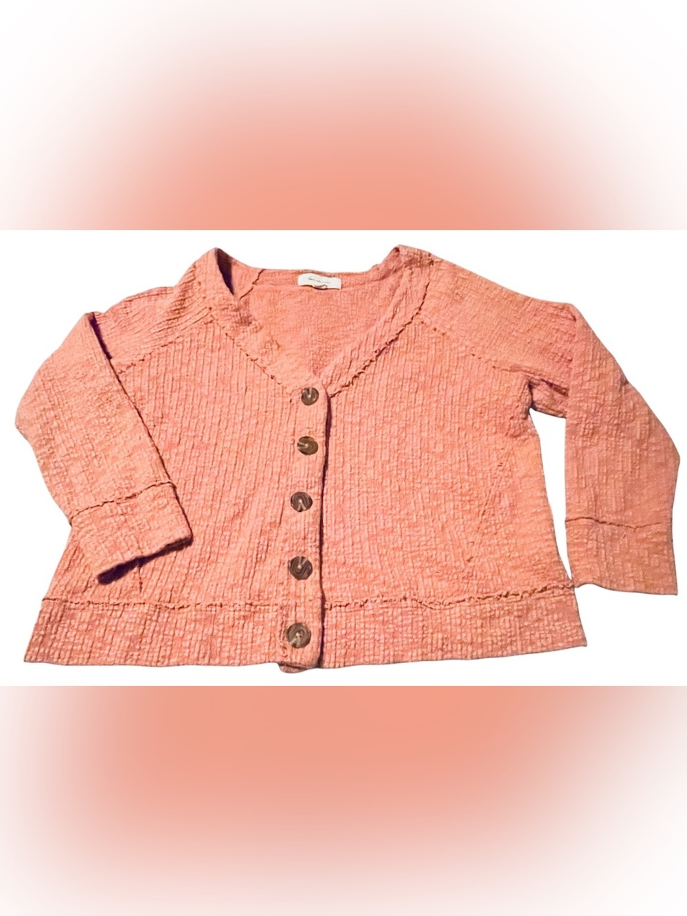Two by Vince Camuto Button-Front Crinkle Knit Cardigan Sweater Coral/Peach L